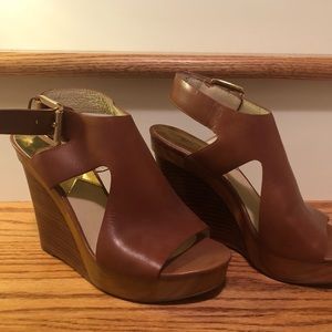 Michael Kors Josephine Leather Peep Toe Wedges